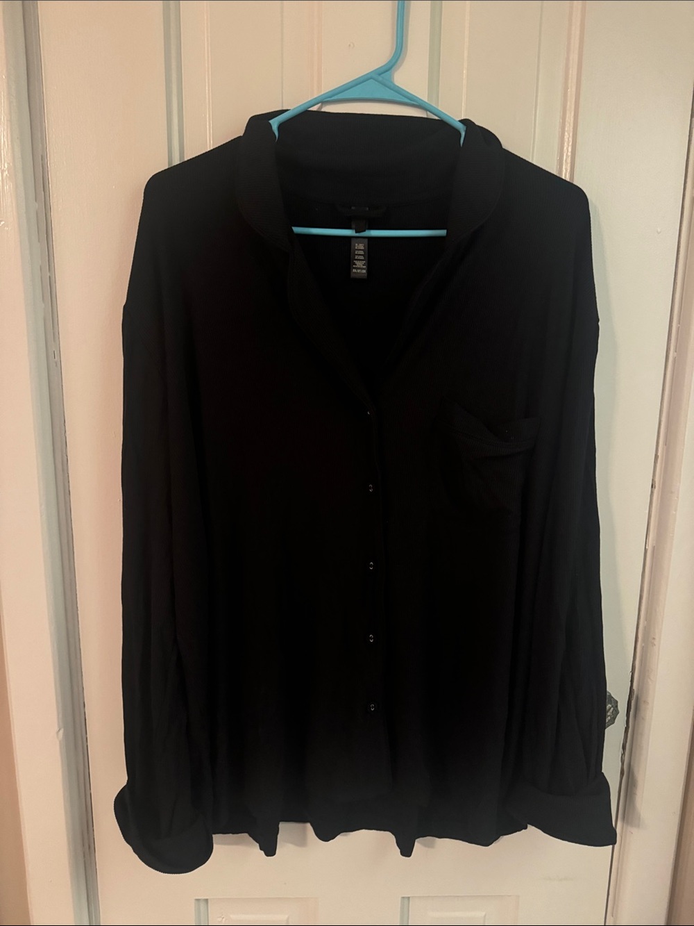 SKIMS Ribbed Black Button-Down Shirt